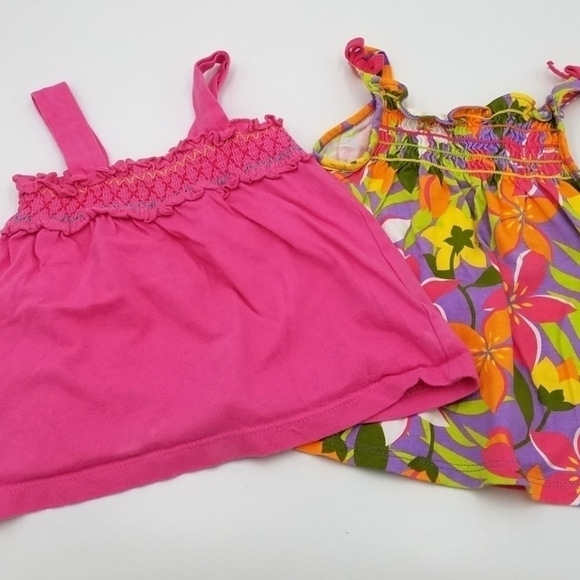 Set 2 Tank Top Shirt Smocking Flower Colorful 12m - Picture 1 of 6